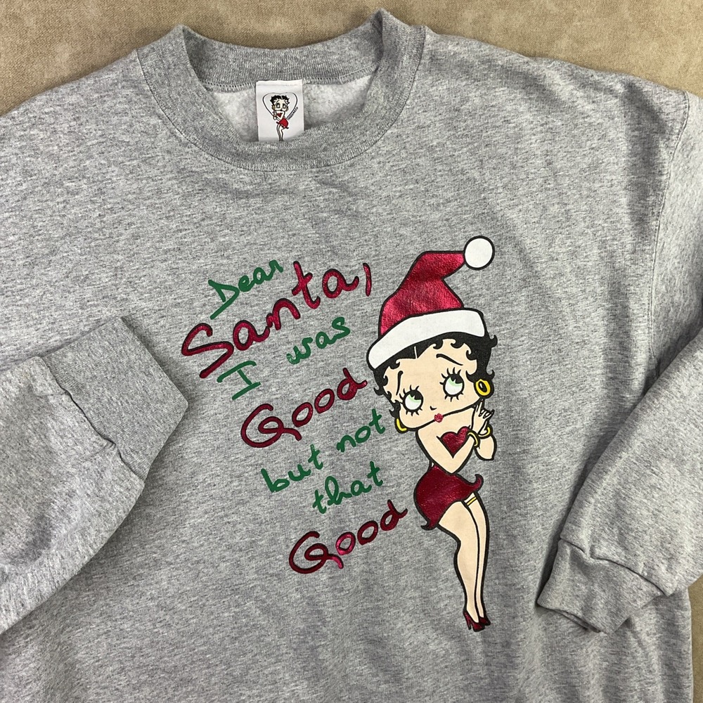 Betty Boop Womens Santa Graphic Sweatshirt‎ I Was Good Holiday Top Y2K Vintage